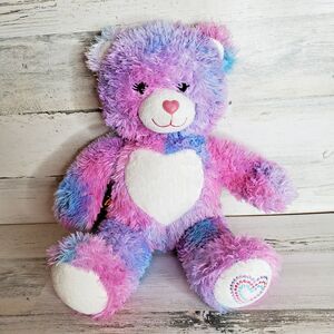Build A Bear BAB Furever Endless Hearts Tie Dye Pink Blue Purple Stuffed Plush